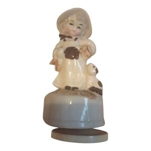 Farm Boy w/ Dog Ceramic Music Box Figurine Wind Up Somewhere My Love 7”